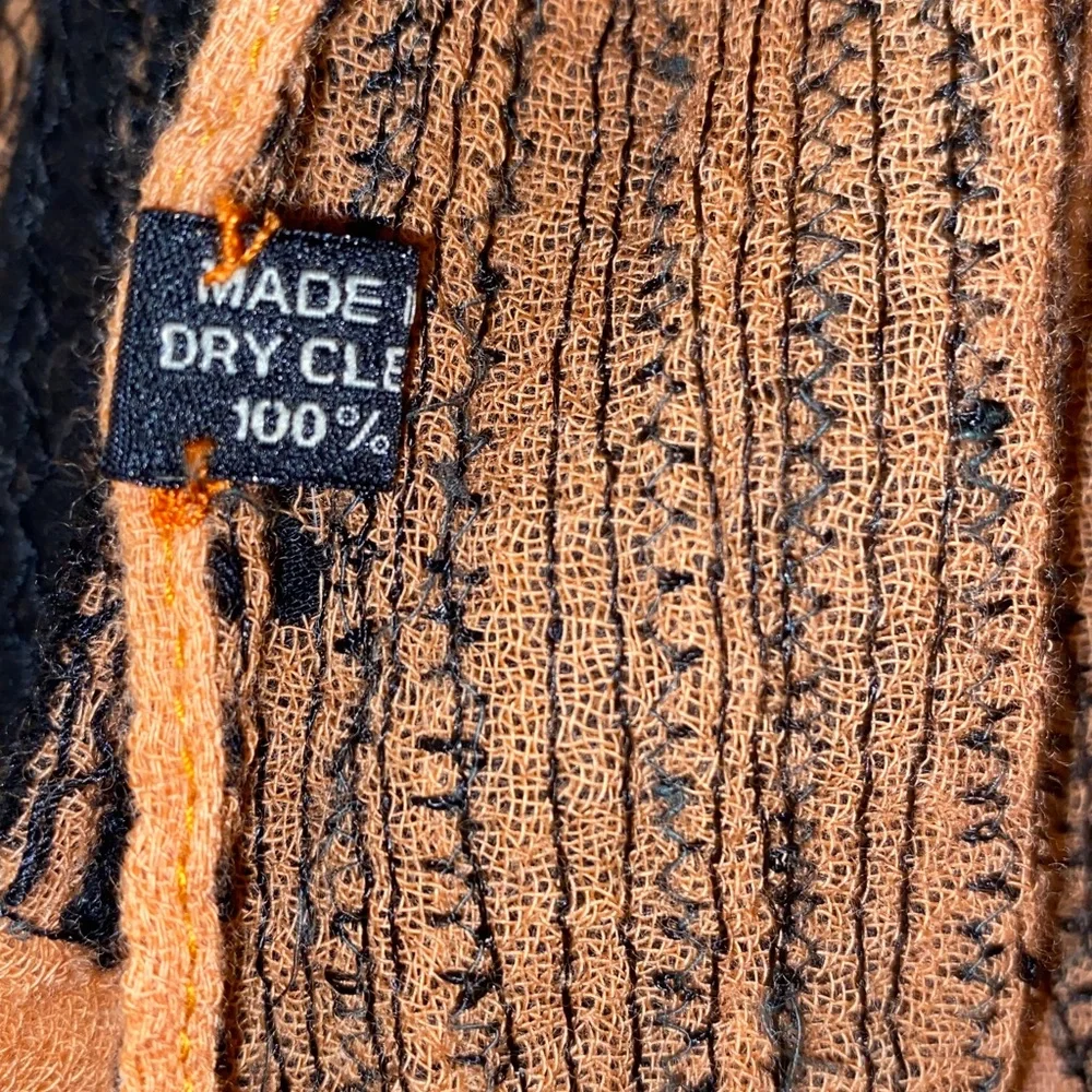 Moroccan Fine 100% Wool Honey Orange & Black Hand Knit Lightweight Scarf OS
